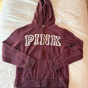 PINK Victoria’s Secret Maroon Full Zip Hoodie Size Medium